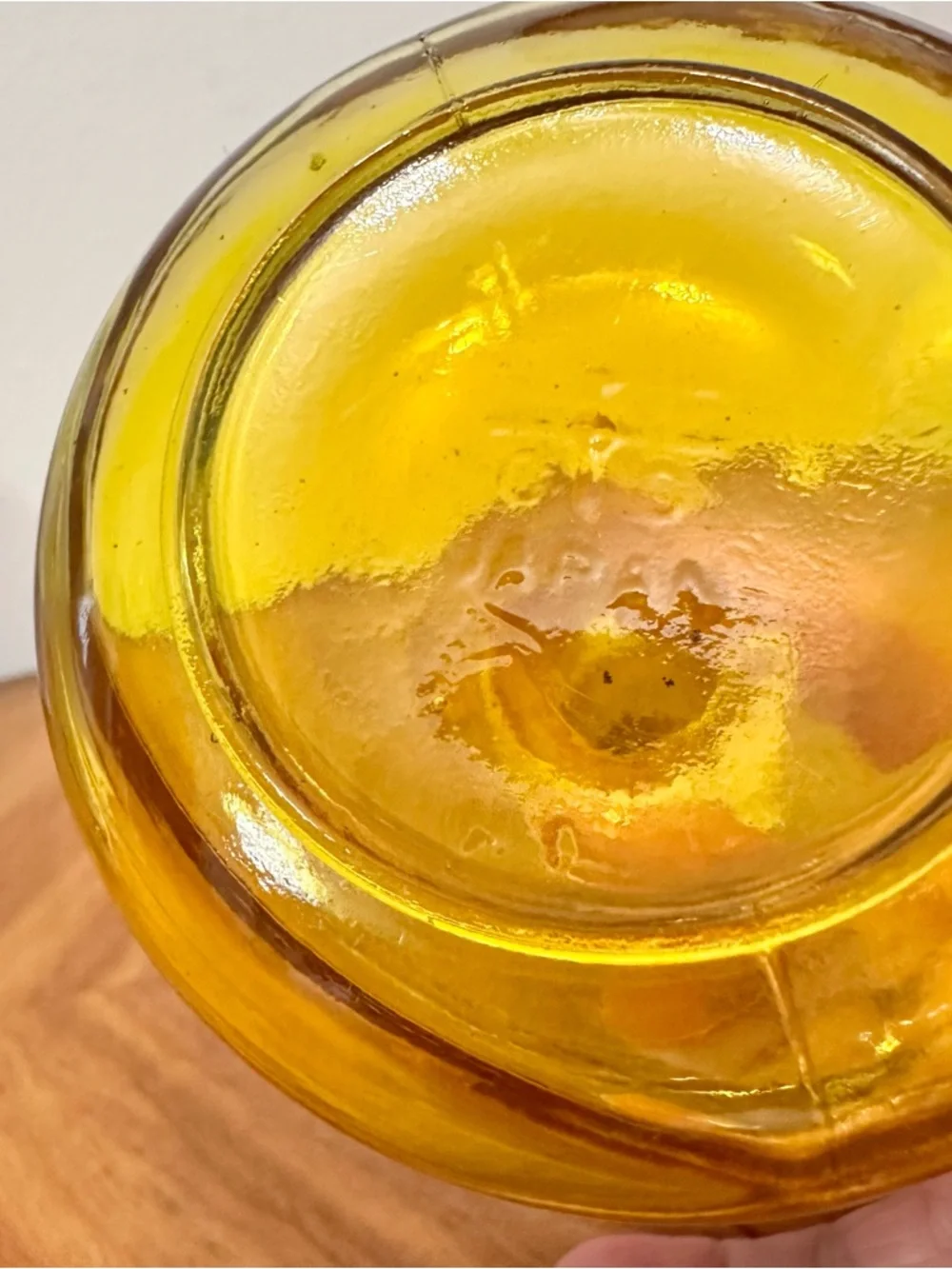 Vintage MCM Yellow Glass Bottle With Cork Stopper Made In Japan CC Mark EUC